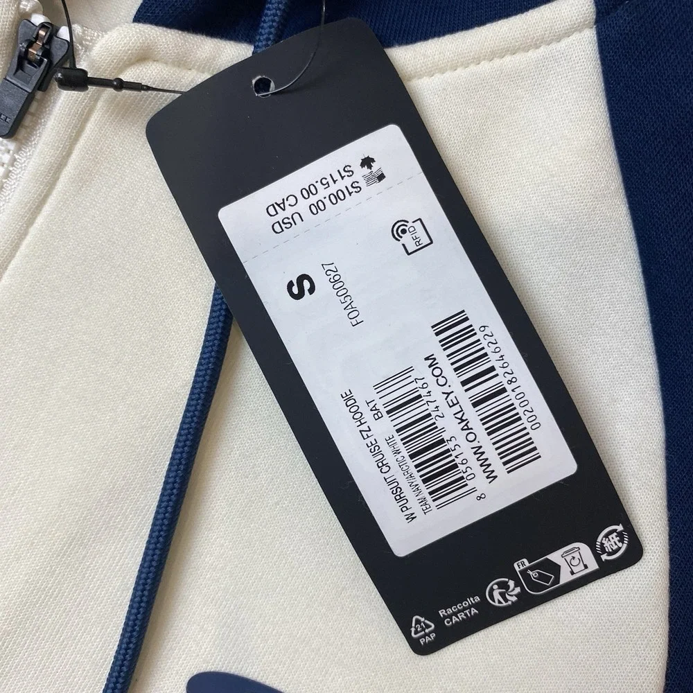 Oakley Pursuit Cruise Full Zip Hoodie Womens Sz S Cream Navy Blue Activewear Run - Picture 7 of 9